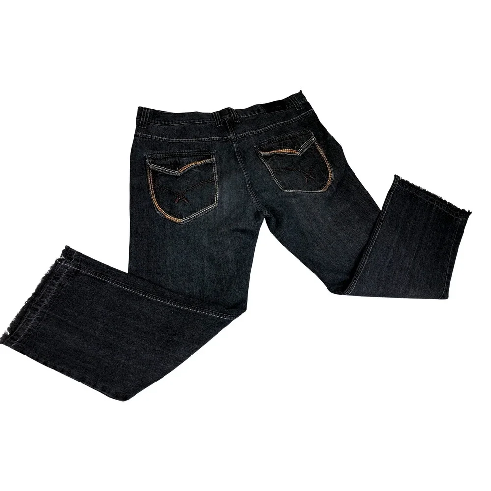 NBN Gear Mens 46x32 Dark Blue Relaxed Wide Leg‎ Raw Hem Denim Jeans Big and Tall